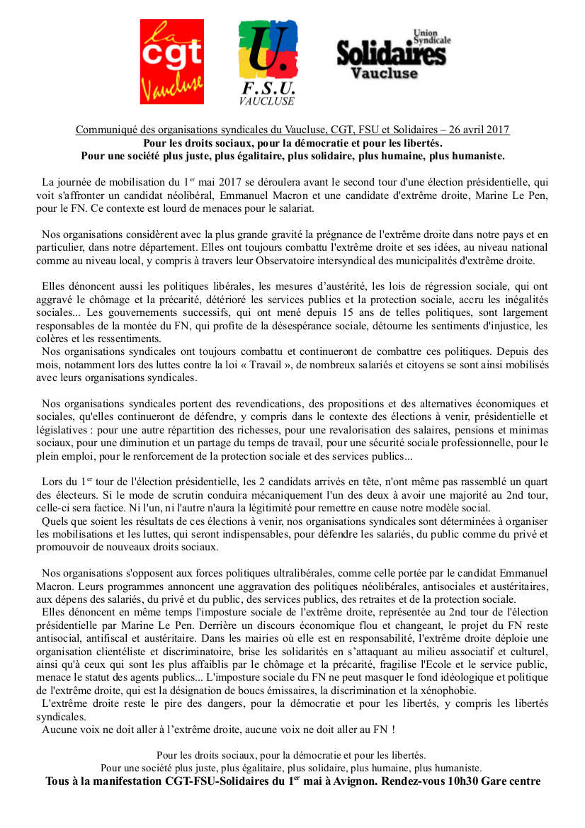 1 mai vaucluse