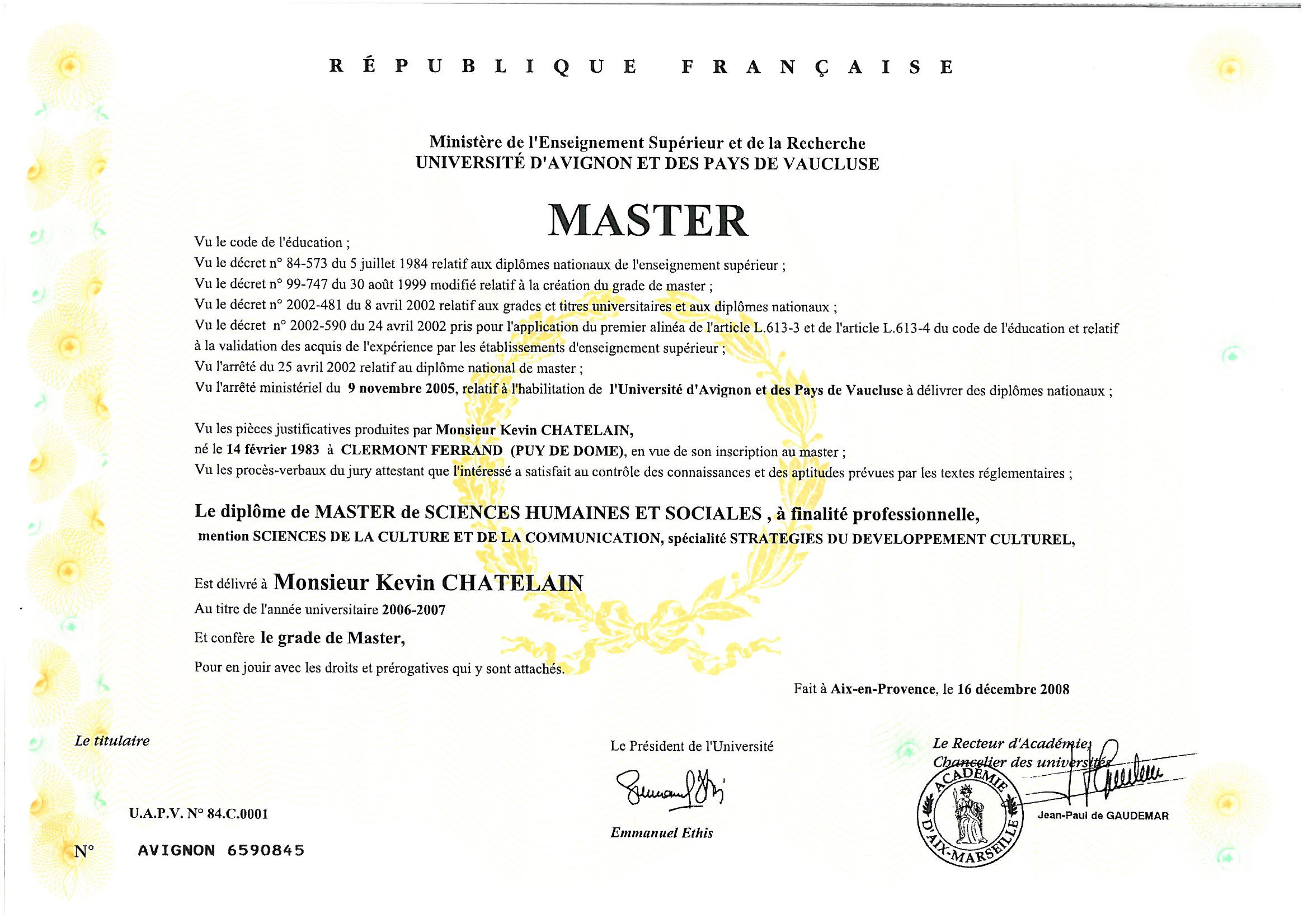 master 1 avignon